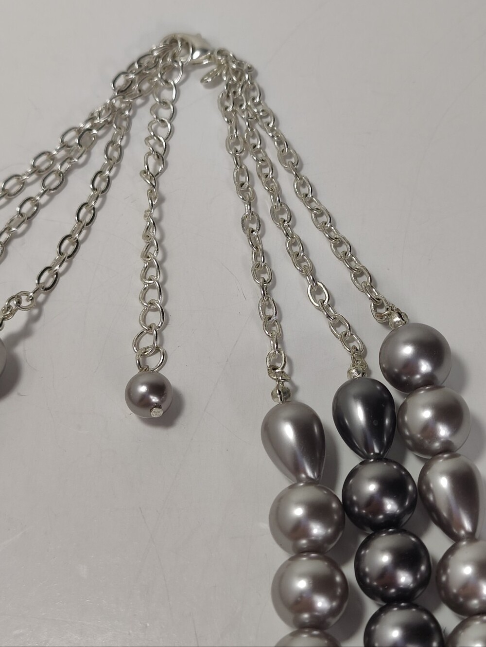 Roman Multi Strand Faux Pearl Statement Necklace Gray Gunmetal - Picture 4 of 9